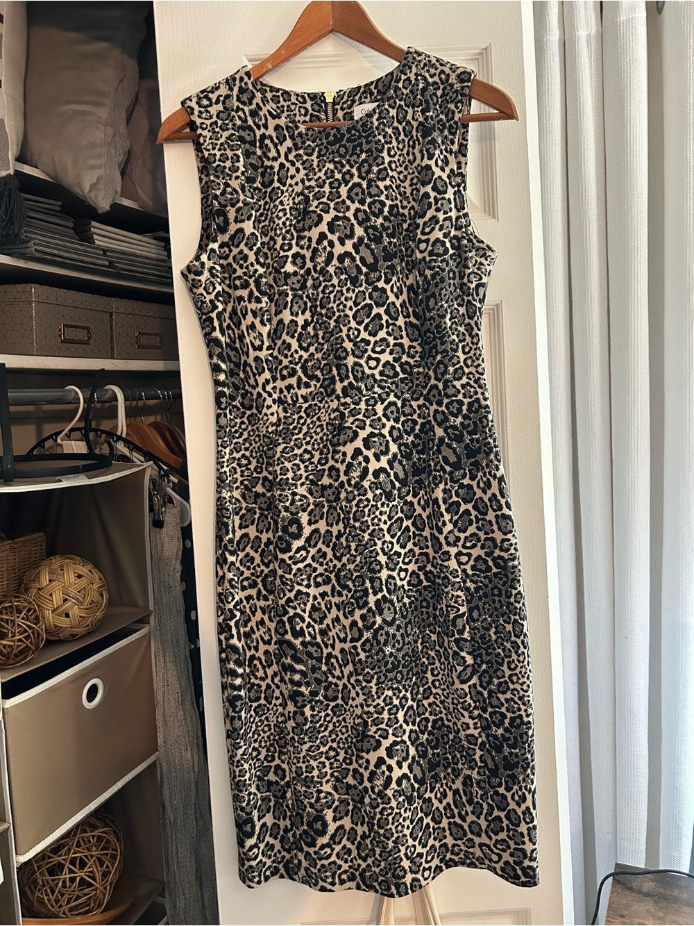 Calvin Klein Beige and Black Leopard Sheath Dress